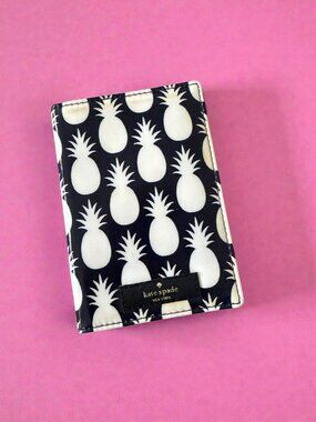 KATE SPADE Pineapple Black White Passport Cover Case